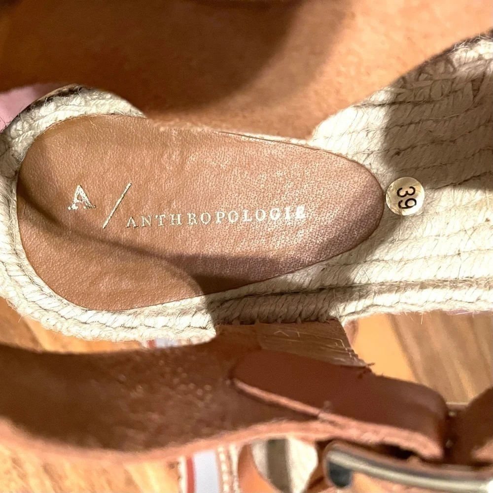 Anthropologie Women Sporty Platform Leather Tan Espadrille  Shoes Sz 8.5 - Picture 7 of 9